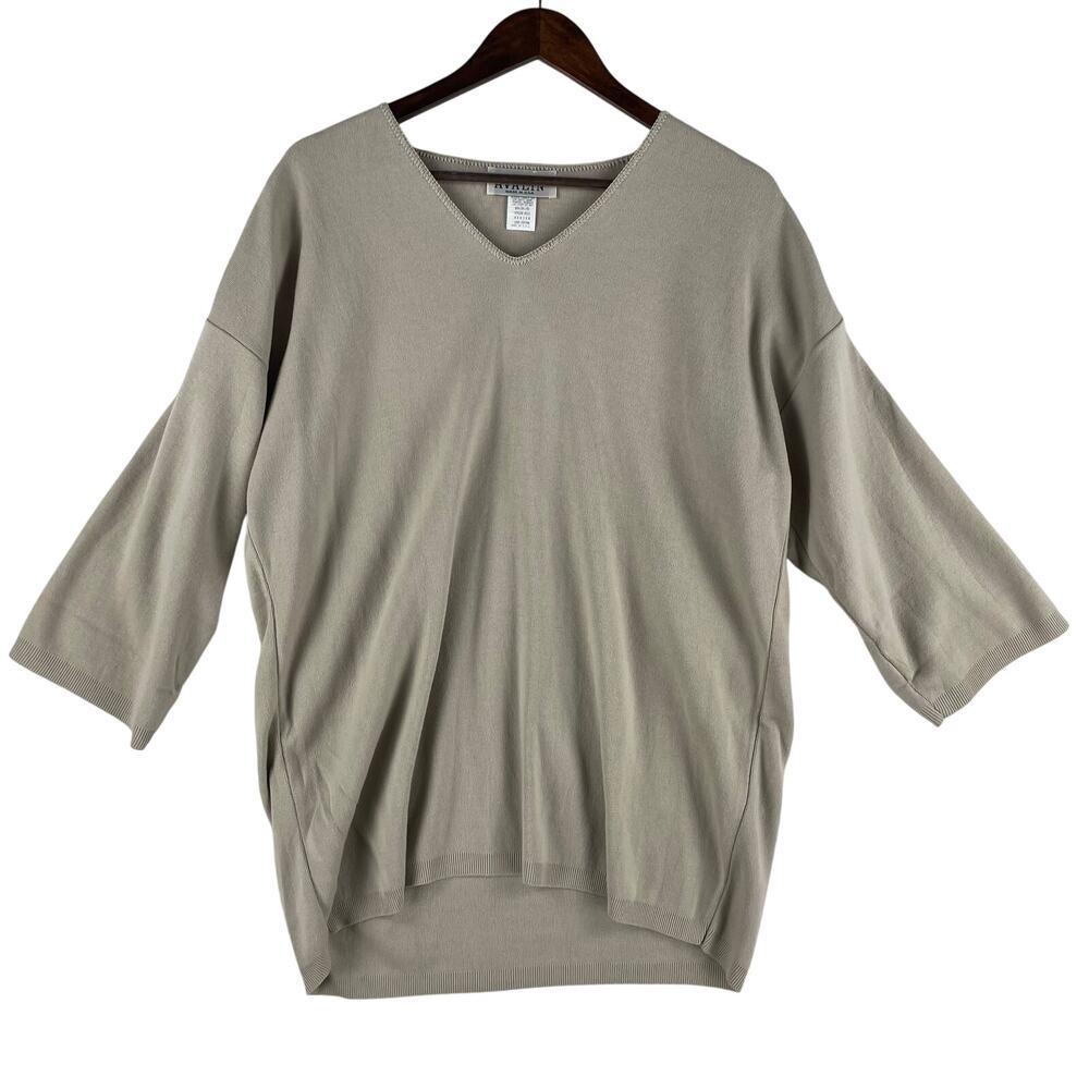 Avalin Womens V-Neck Sweater Medium Beige Dolman Sleeve 100% Cotton Made USA